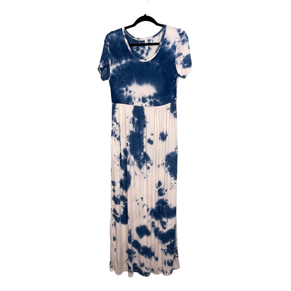 Viishow Women's Blue and White Tie Dye Stretchy Summer Maxi Dress Size Large